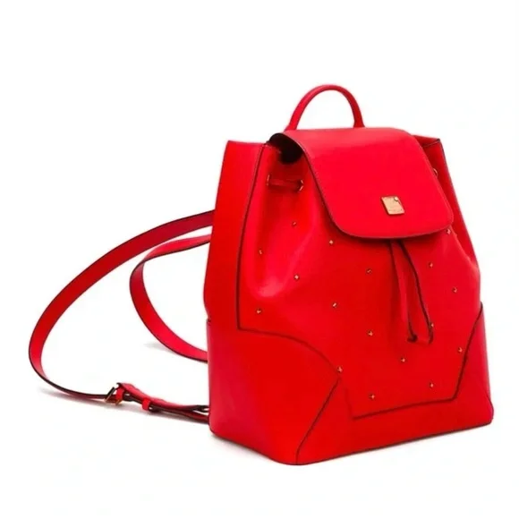 MCM Claudia Red Leather Backpack - Picture 3 of 6